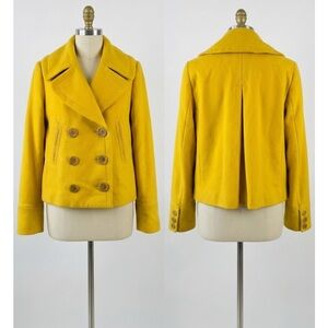 J. Crew Vintage Yellow Wool Blend Short Peacoat Jacket Double Breasted Size 12